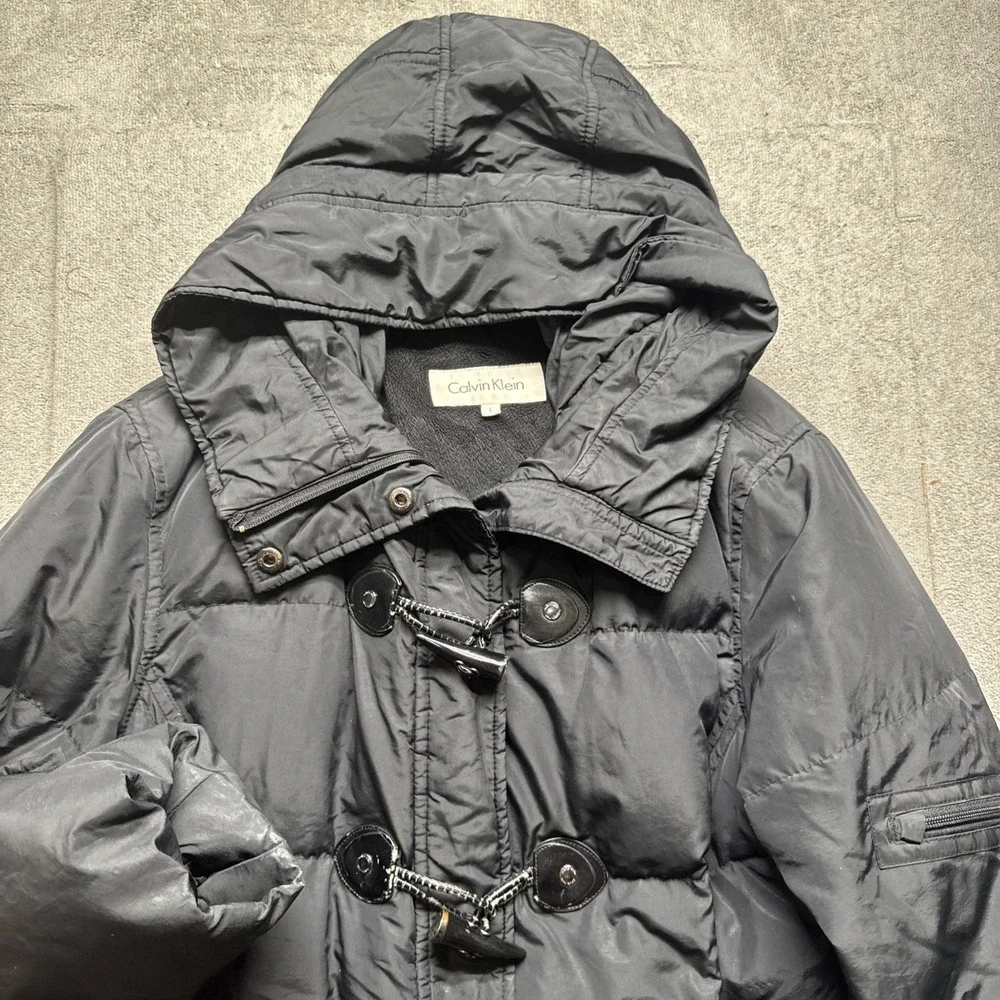Calvin Klein Mens Black Hooded Toggle Quilted‎ Jacket Large Classic Winter